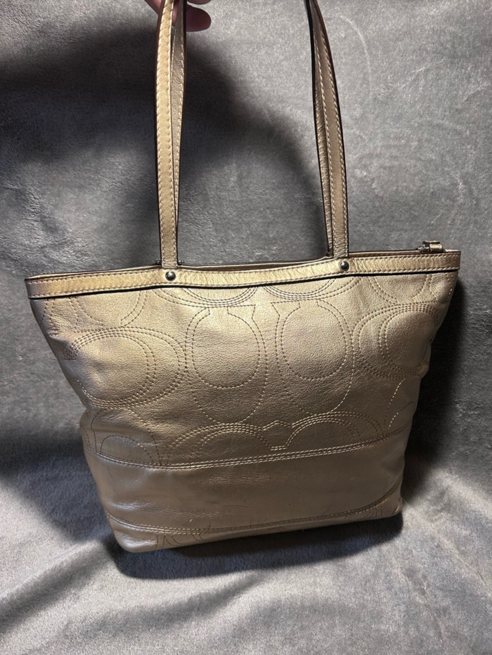 Coach Signature C Gold Metallic Tote - Picture 7 of 10
